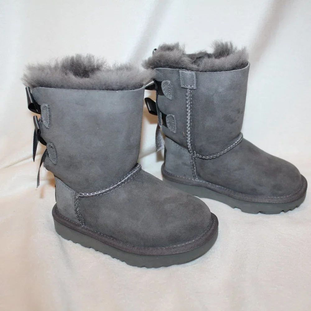 NIB UGG‎ BAILEY BOW II WATER RESISTANT SUEDE SHEARLING LINED WINTER BOOTS GRAY
